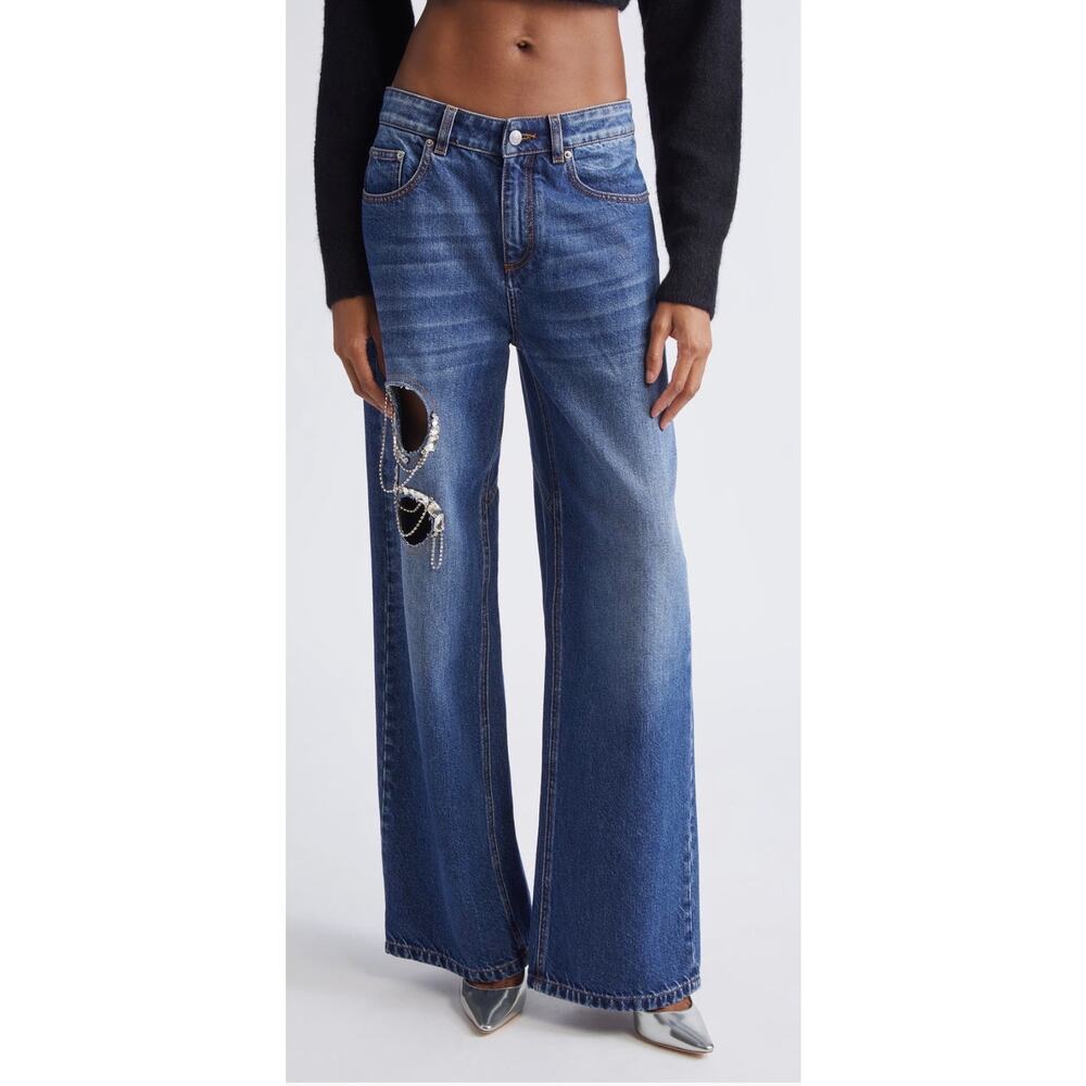 Area crystal Chain Cutout Relaxed Jeans